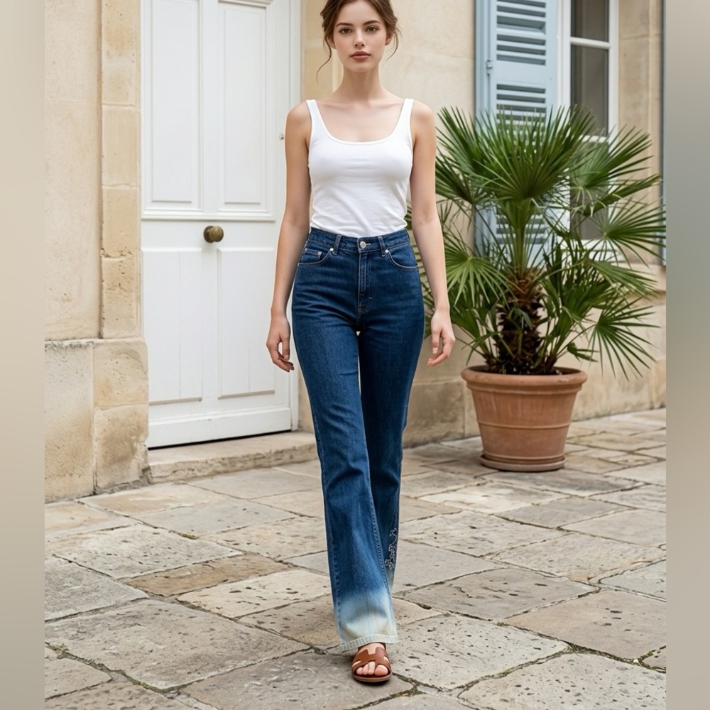 Diesel Women's Boot Cut Ombré Jeans - Blue and Light Blue with Embroidery